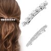 HINZIC 2Pcs Sparkly Rhinestone Hair Clips, Silver Pearl Barrettes Crystal French Hair Pins Wedding Prom Engagement Dressy Decorative Accessories for Women Girls Bride