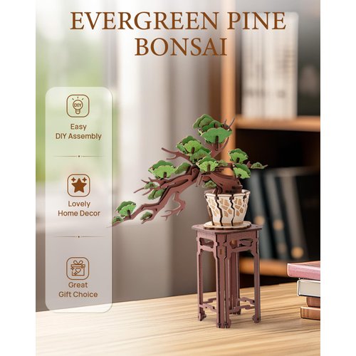 Rowood 3D Wooden Puzzles for Adults,DIY Pine Bonsai Tree Botanical Collection Building Set,Craft Kit Gift for Kids on Christmas Birthday ThanksgivingDay-Evergreen Pine Bonsai