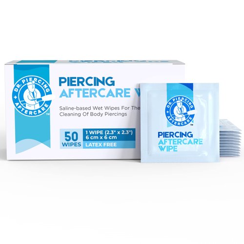 Dr. Piercing Aftercare Wipes – Piercing Aftercare | Saline Solution for Piercings - Keloid Bump Ear Piercing Cleaner – Ears Lips Belly Nose Piercing Bump - Piercing Hole Cleaner (50 Count)