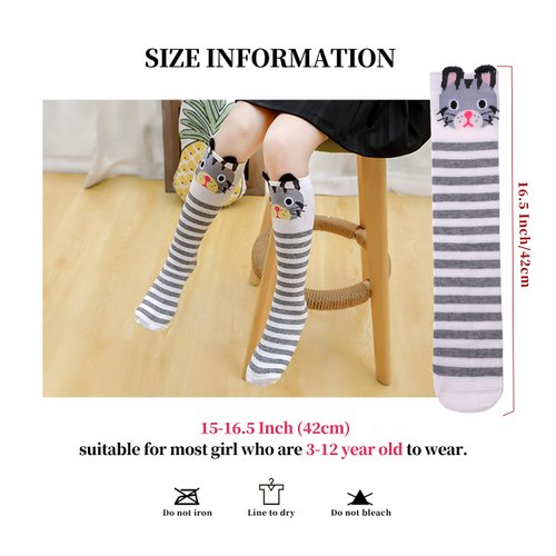 Color City Girls Socks Knee High Stockings Cartoon Animal Warm Cotton Socks (6 Pairs Animal