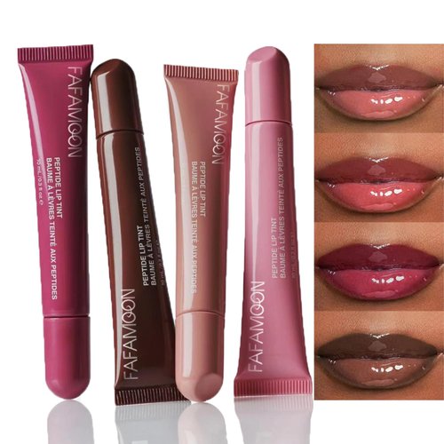 Dulele 4PCS Glossy Plumping Lip Gloss, Upgrade Peptide Lip Tint, Voluminous Lip Butter Balm, High-Shine Nude Colors Lip Glow Oil Lip Plumper Lip Care & Repair Lip Mask