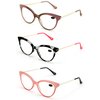 3 Pairs Women Cateye Pointed Tip Reading Glasses - Metal Temple Cat Eye Readers (3 Pairs, 1.50)