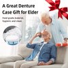 Leak Proof Denture Cup Kit Portable Retainer Case Perfect for Travel, Denture Case Container Cleaning Care for Dentures Aligner Mouth Guard with Denture Brush, Strainer, Removal Tool and Mirror