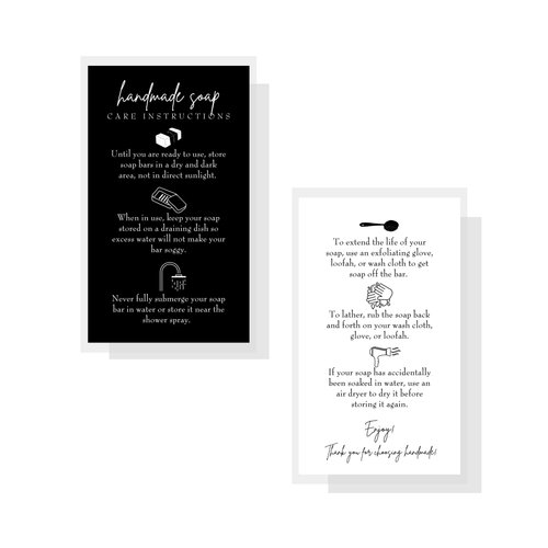 Lashicorn Handmade Soap Bar Card Instructions for Soap Maker Clients | 50 Pack | 2x3.5” inches Business Card | Handmade Soap Supplies | Black and White Design