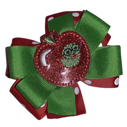 School Apple Pinwheel Hair Bow 4&quot;