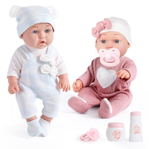 eDollable 12 inches Realistic Twins Baby Doll with Clothes and Pacifiers, Boy and Girl Baby Dolls Toy Set for Toddler Girls 36 Months and Up