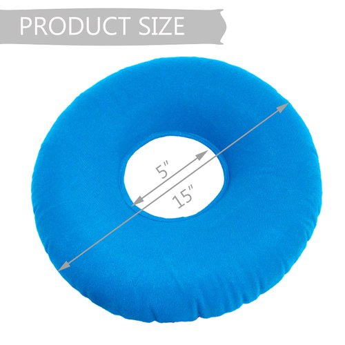 Shineyid Donut Pillow, Inflatable Donut Cushion for Tailbone Pain,Hemorrhoid Seat Cushion (15" Light Blue, Air Pump Included)