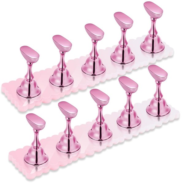 LADYING 2 Sets Nail Painting Practice Stand Acrylic Fake Nail Art Holder For Press Ons Magnetic Nail Display Design Tools Kit Accessories For Home DIY Beginner Salon Supplies（Gradient Pink）