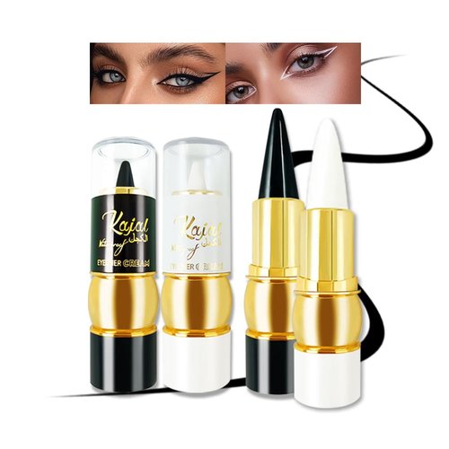 Kpeuuef 2 Colors Gel Eyeliner Set,Natural Black and White Eyeliner Waterproof Smudge-Proof Eyeliner Cream Long-Lasting Matte Crayon Eyeliner Pencil for Women