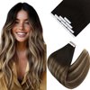 Ve Sunny Black OmbreTape in Hair Extensions Human Hair Balayage Hair Extensions Tape ins Ombre Invisible Tape in Extensions Real Human Hair Black Roots to Dark Brown with Ash Brown 25g 10pcs 18in