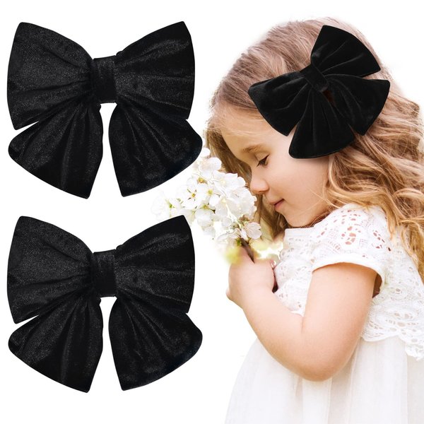 Velvet Hair Bows Girls 6" 2PCS Big Black Fall bow Alligator Clips for Toddler Hair Clips Toddlers Teens Kids Accessories