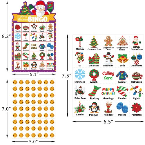 Christmas Bingo Game 24 Players for Kids Die Cut Santa Claus Bingo Xmas Party Game Activities Holiday Party Favors