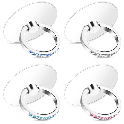 Bewudy 4 Pcs Diamond Phone Ring Holder Grip, Transparent Cell Phone Finger Ring Grip Kickstand, 360° Degree Rotation Finger Ring Stand, Compatible with Most of Phones Tablet and Case