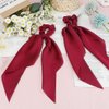 Red Silk Scrunchies for Women - Hair Scarf and Bow Accessories, Satin Christmas Hair Ties, 2pcs