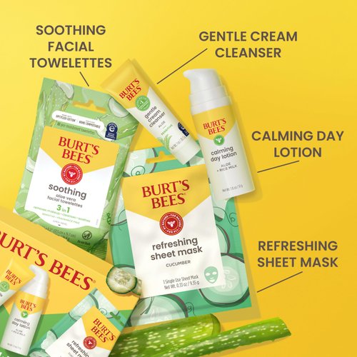 Burt's Bees Christmas Gifts, Gentle Skin Care To-Go Set, Includes Cleanser, Towelettes, Lotion and Sheet Mask, Travel Size Facial Skin Care for Sensitive Skin, Natural Origin Skin Care, 1 Gift Set