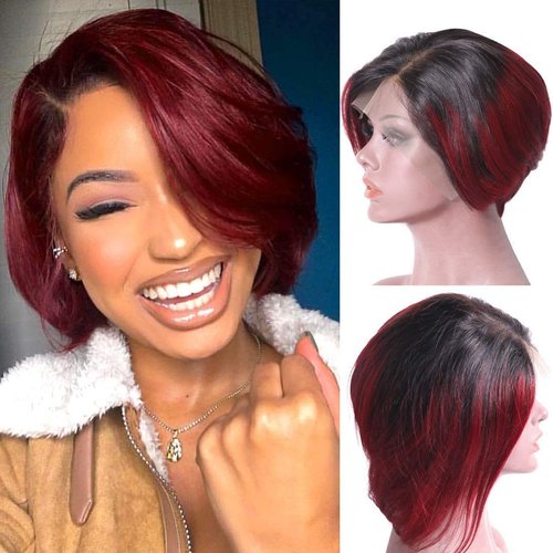 GZAmber Short Bob Wig Short Pixie Cut Wig Human Hair For Women Brazilian Hair Side Part Lace Fron...