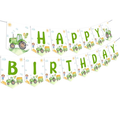 Sursurprise Tractor Birthday Decorations, Tractor Happy Birthday Banner, Farm Green Tractor Birth...