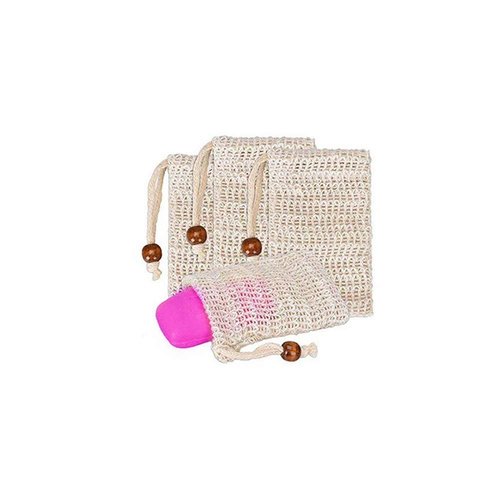 4 Pieces Exfoliating Loofah Pouch for Soap Saver Bag Natural Sisal Soap Bag Hand Made Soap Bag Mesh Soap with Drawstring for Shower Bath Foam