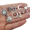 100g(80pcs) Craft Supplies Mixed Antique Silver Sun Moon Stars Charms Pendants for Crafting, Jewelry Findings Making Accessory for DIY Necklace Bracelet (M250)