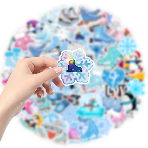 120PCS Ice Skating Stickers, Ice Skating Birthday Party Decorations Wonderland Ice Skating Party Favors Supplies Christmas Snowflake Stickers for Water Bottle, Laptop, Phone, Skateboard, Scrap Booking