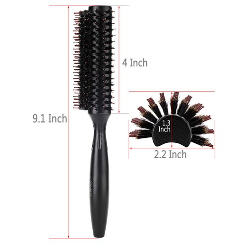 Natural Boar & Nylon Bristle Blow Drying Hair Brush -Semi Round, Professional Wooden Round Blowout Hairbrush for Styling Women&Men's Medium Wavy, Curly, Volume Hair