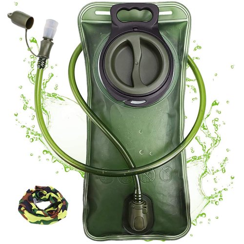 Hydration Bladder, 2L Water Bladder for Hiking Backpack Leak Proof Water Reservoir Storage Bag, 2 Liter BPA-Free Water Pouch Hydration Pack Replacement for Camping Cycling Running, Military Green
