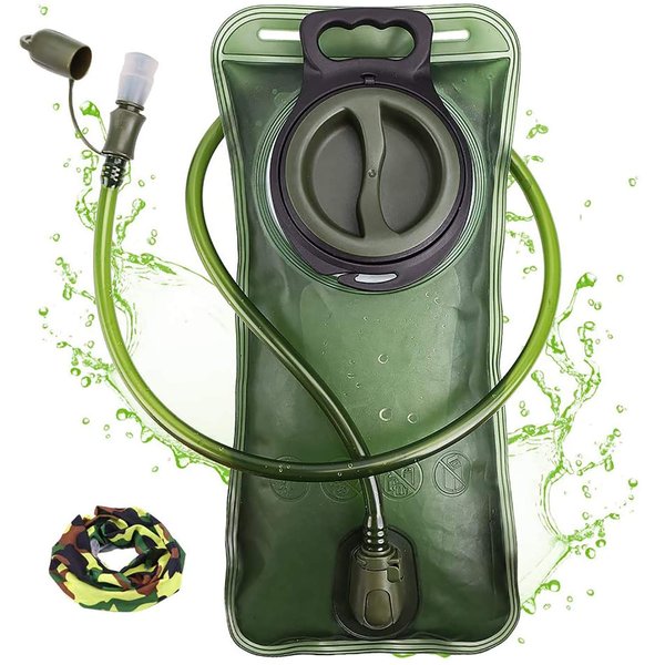Hydration Bladder, 2L Water Bladder for Hiking Backpack Leak Proof Water Reservoir Storage Bag, 2 Liter BPA-Free Water Pouch Hydration Pack Replacement for Camping Cycling Running, Military Green
