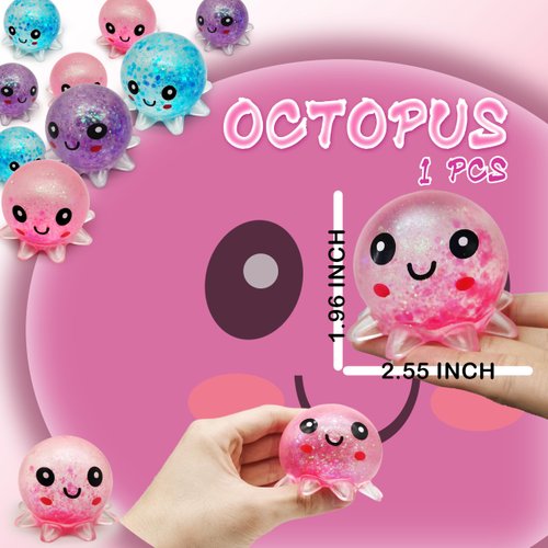 ZTATU Mini Octopus Stress Balls for Adults Squishy Fidget Toys (1PCS) Squeeze Sugar Ball Squishy Toys, Birthday Party Favors Octopus Sea Animal Toys, Stress Relief Toy Easter Basket Stuffers (Pink)