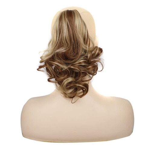 Color Mixed ponytail extensions,Fake Claw Clip Ponytails Hair Extension 12in Curly 3.5OZ Hair pieces Vieuinaux Wig Synthetic Fluffy¬ Tangled (12H24)