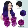 WIGER Long Wavy Wig Black To Blue To Purple Hair Long Curly Ombre Color Hair Wigs Rainbow Wigs Middle Part Wavy Synthetic Wigs Mermaid Purple Wigs For Cosplay Daily Party Wig