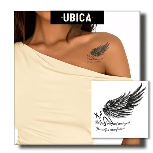UBICA Temporary Tattoos Adult, 2 Sheets Fake Tattoos, Realistic And Long-Lasting Non-Reflective, Waterproof For 1-2 Weeks, Wings Of Rebirth Tattoo 3x3in