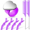 7 Pieces Hair Braiding Tools 1 Piece Magnetic Pin Wristband and 2 Pieces Stainless Steel Pintail Rat Tail Comb with 4 Pieces Wide Teeth Alligator Sectioning Hair Clip for Hair Braid Maker (Purple)
