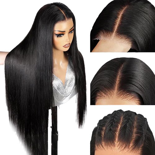 Amella Wear and Go Glueless Wigs Human Hair Pre Plucked Pre Cut 13x4 HD Straight Lace Front Wigs Closure Wigs Human Hair 220% Density Pre Bleached Knots 12A Ready to Wear Wigs (Natural Black, 16Inch)