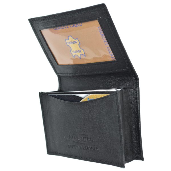 Genuine Leather Expandable Credit Card Outside Id Business Card Holder Wallet 070BK