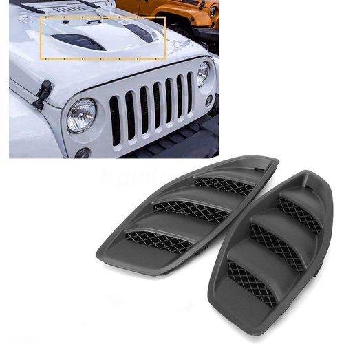 Flash2ning Hood Vent Cover ABS Plastic Fit for Jeep JK Wrangler 2007-2017 JK Part # 68185319AB 68185319AA 68185318AB 68185318AA, Louvers Engine Inlet Vents, 1 Set of 2 Exterior Accessories, Black