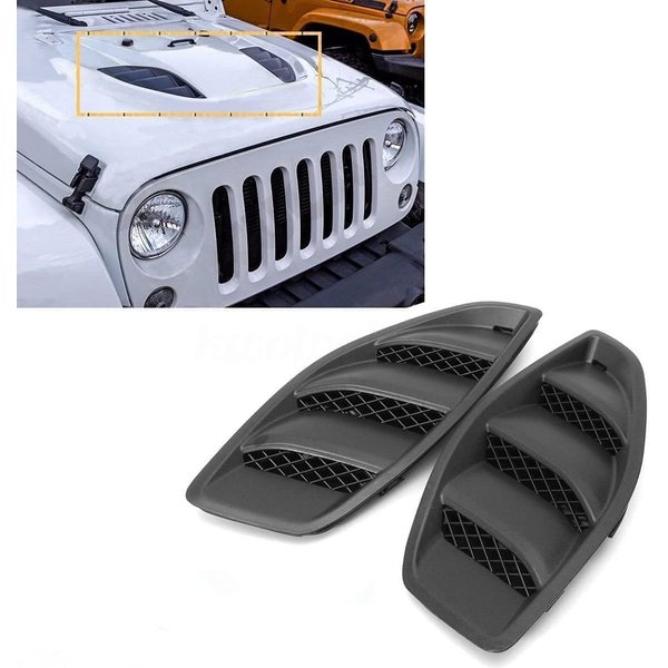 Flash2ning Hood Vent Cover ABS Plastic Fit for Jeep JK Wrangler 2007-2017 JK Part # 68185319AB 68185319AA 68185318AB 68185318AA, Louvers Engine Inlet Vents, 1 Set of 2 Exterior Accessories, Black