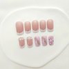 Press on Nails Short Square Fake Nails White French Tip False Nails with Heart Designs Pink & Nude Acrylic Nails Glossy Artificial Nails Gold Glitter & Rhinestones Glue on Nails for Women 24Pcs