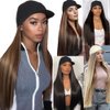 GUOJIAN Baseball Cap with Straight Hair Extensions 32inch Straight Long Hairstyle Adjustable Wig Hat Attached Synthetic Hairpiece for Woman (1B/99, 32Inch)