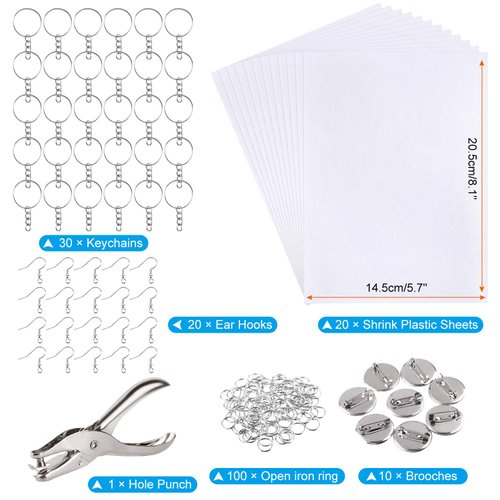 ASTARON 181Pcs Shrinking Plastic Sheets Kit Includes 20 Shrinking Film Art Paper and 161 Pcs Shrinkles Keychains Making Accessories for Kids Craft and Art Supplies