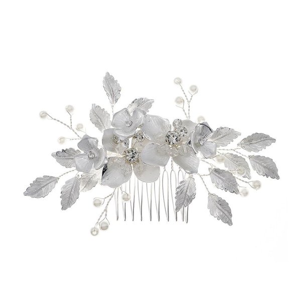 Bridal Wedding Flower Crystal Hair Comb, Handmade White Flower Rhinestone Hair Clips Bridal Headpiece Sparkly Crystal Hair Pin Side Combs Hair Accessorie for Women Girls