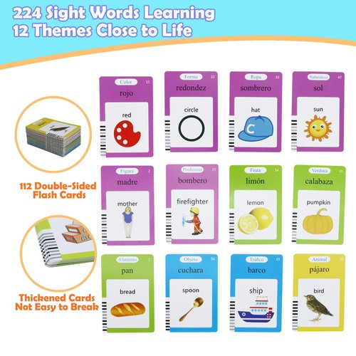 MAYAPHILOS Spanish and English Pocket Speech Therapy Toys with 224 Sight Words, Bilingual Flashcard Autism Sensory Learning Toys Montessori Educational Toys for Preschool Learning, Gifts for Toddlers
