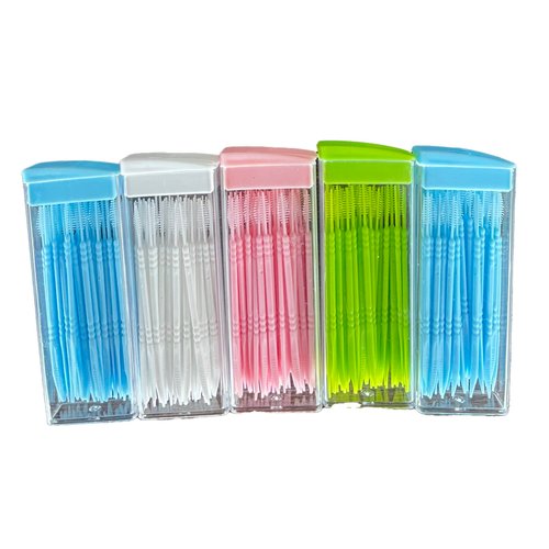250PCs Floss Interdental Brushes, Toothpick Dental Tooth Flossing Head, Oral Dental Hygiene Flosser Toothpick Cleaners Tooth Cleaning Tool, Dental Floss, Pack of Random Color White Green Blue Pink
