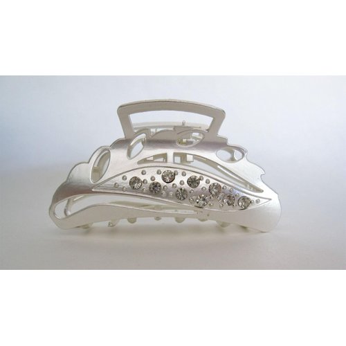 Generic Matte silver dark gun metal leaf metal crystal hair claw clip jaw clip (Primary color: Dark silver)