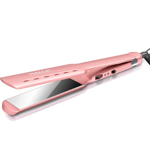7MAGIC 1.7" Wide Hair Straightener, Nano Titanium Flat Iron for Wet & Dry Hair, Flat Iron Hair Straightener with 5 Temp, MCH Fast Straightening Iron, Hair Iron with Dual Voltage, Pink