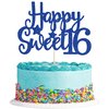 Gyufise 1Pc Happy Sweet 16 Cake Topper Blue Glitter Sweet 16 Birthday Cake Decoration Happy 16th Birthday Decorations for Girls Boys Party Supplies
