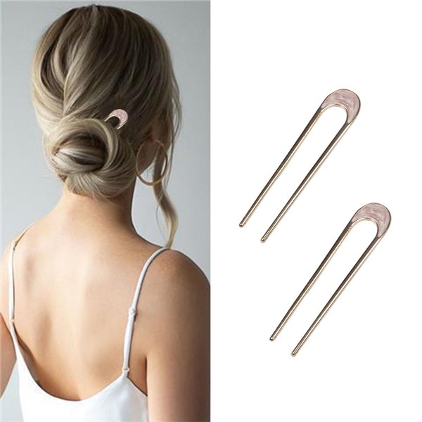 LELEVTXP 2 Pcs Metal U Shape Hair Pin Women Retro Hair Pin Metal French Style Hairpins Simple Hair Stick for Women Girls Hair Diy Accessory