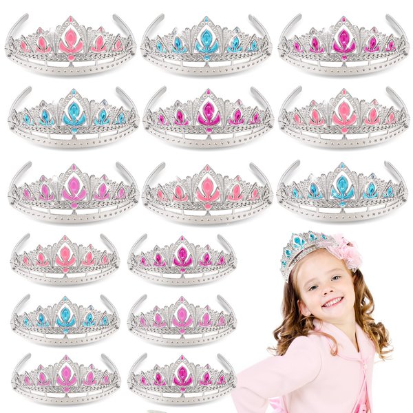 NINAOR Princess Crown Party Favors, 16Pcs Princess Dress Up Tiaras for Birthday Girl Cosplay Accessories, Princess Pretend Play Jewelry Party Supplies