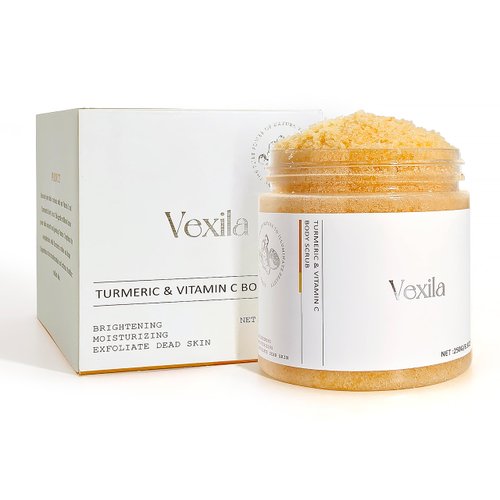 Vexila Turmeric & Vitamin C Body Scrubs For Women - All Natural Turmeric Scrub - Moisturizing, and Exfoliating, Body, Face, Foot, Hand Scrub, Nourishes Skin, Deep Cleansing （8.8oz / 2pack)
