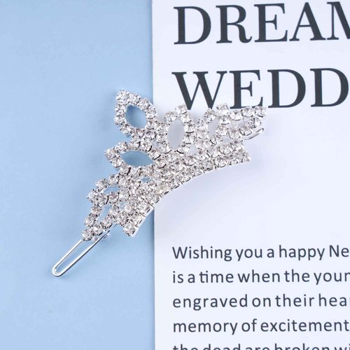 Allereyae Crystal Tiaras Crown Hair Clip Barrette Rhinestone Crown Hairpins Barrette Silver CZ Crown Head Clip Headwear Crystal Wedding Hair Accessories for Women and Girls (Silver)