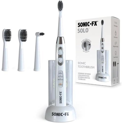 Sonic-FX Solo Sonic 3 Brushing Modes Toothbrush with Smart Timer, Rechargeable Charging Dock | Electric 1 Interdental and 2 Tooth Brush Heads Toothbrush Includes Replacement of Heads, White